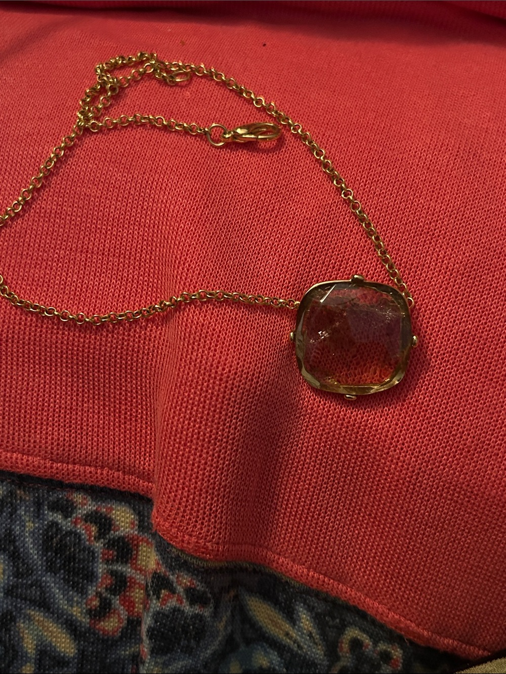 Banana Republic Gold-Tone Necklace with Clear Faceted Pendant-vintage.